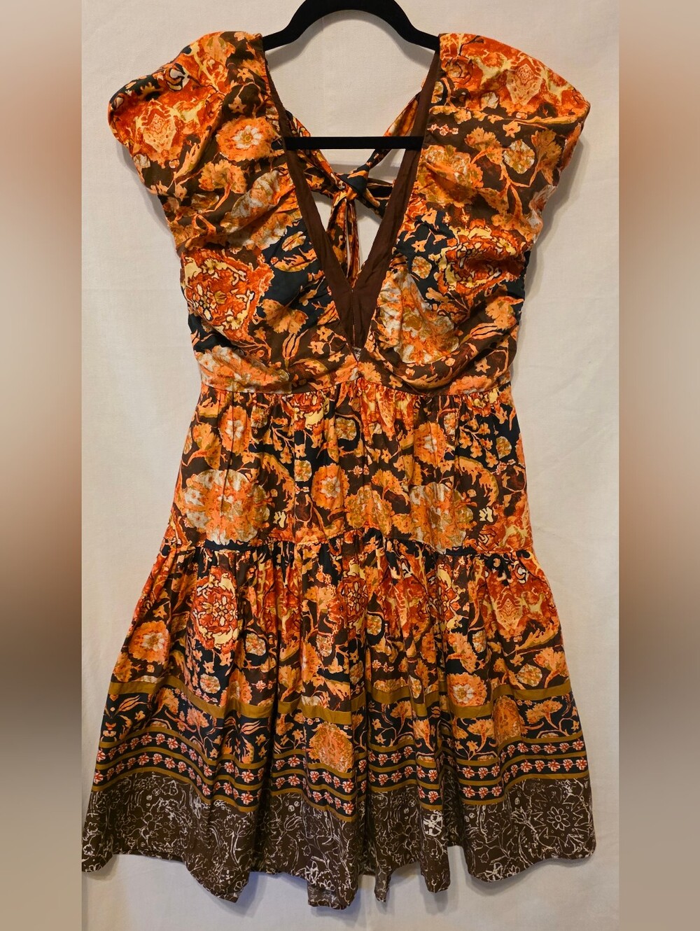 Anthropologie Printed V-Neck Boho Babydoll Dress